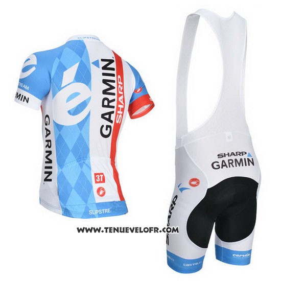 2014 Maillot Ciclismo Garmin Sharp Bleu Clair et Blanc Manches Courtes et Cuissard
